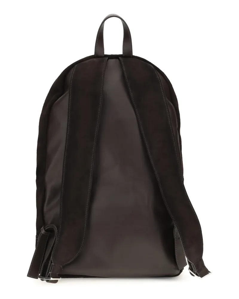 Santoni Men's Backpack Suede Dark Brown Calf Leather Backpacks Brown