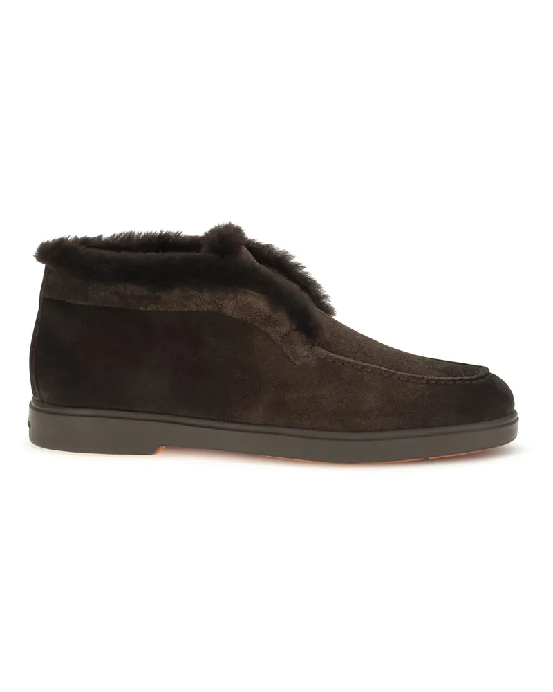 Santoni Women's Ankle Boots Suede Shearling Dark Brown Upper: Calf Leather Brown