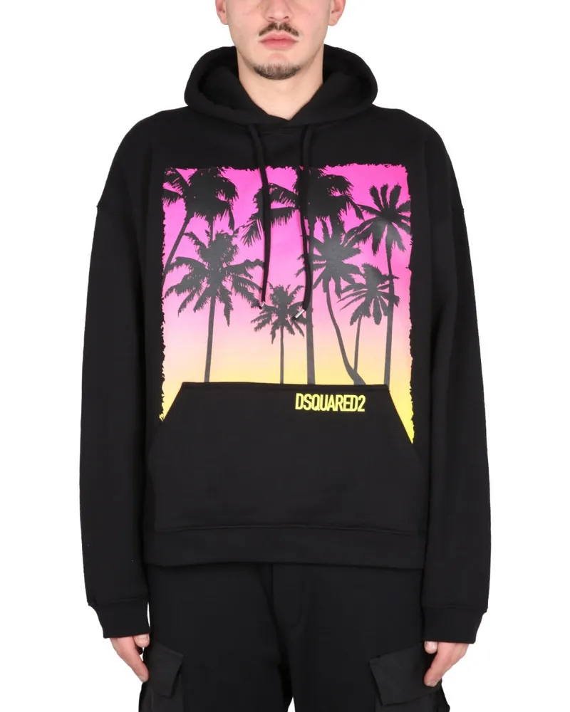 Dsquared2 Sunrise Print Cotton Sweatshirt — Black Black