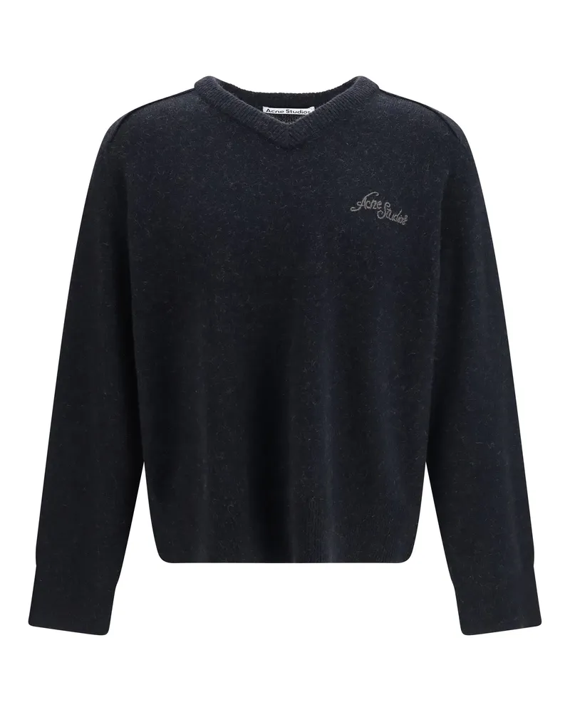 Acne Studios Camel Hair V-Neck Sweater — Black Black