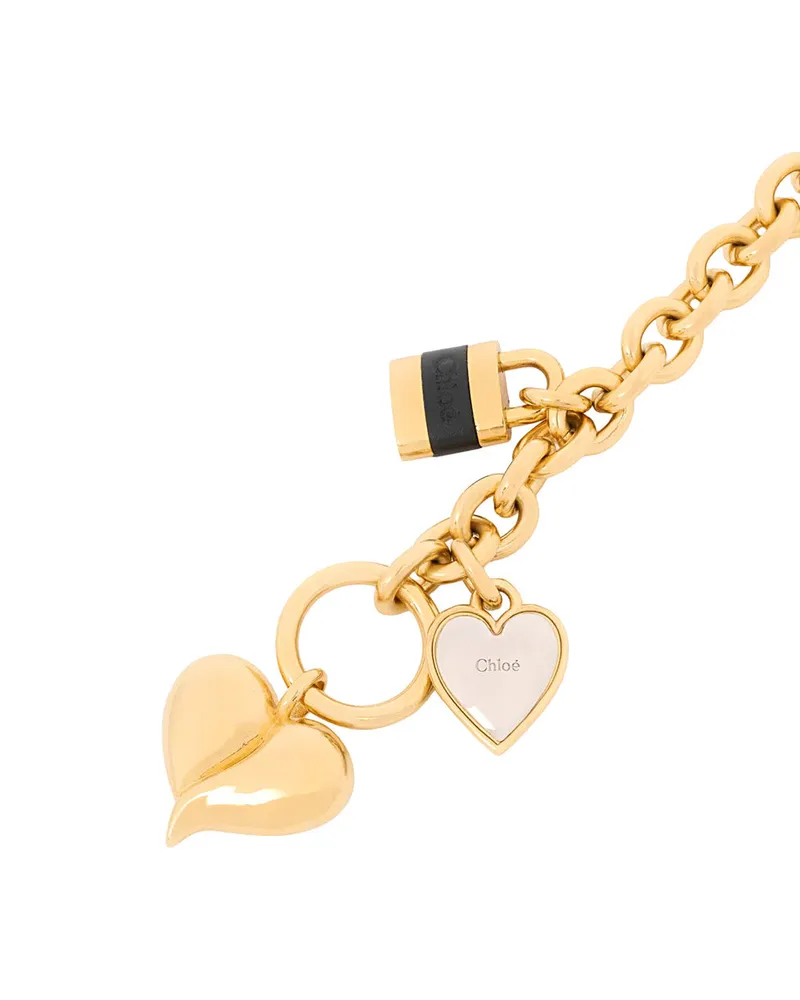 Chloé Women's Bracelet With Padlock And Heart Pendants, Gold-Tone Metallic Brass Bracelets Gold