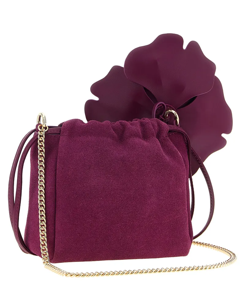 Pinko Flower Suede Clutch — Burgundy Burgundy