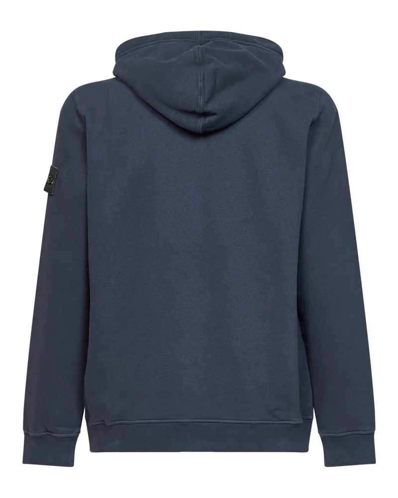 Stone Island Men's Organic Cotton Zip-Up Hoodie Blue Sweatshirts Sweater Blue