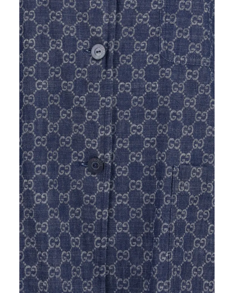 Gucci Women's Jacket Gg Jacquard Cotton Blue 