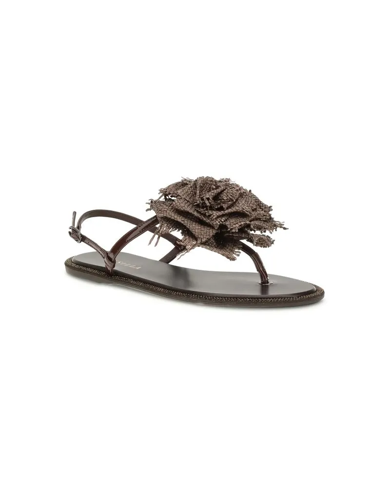 Le Silla Women's Brown Calf Leather Bos Taurus Flat Sandals Brown