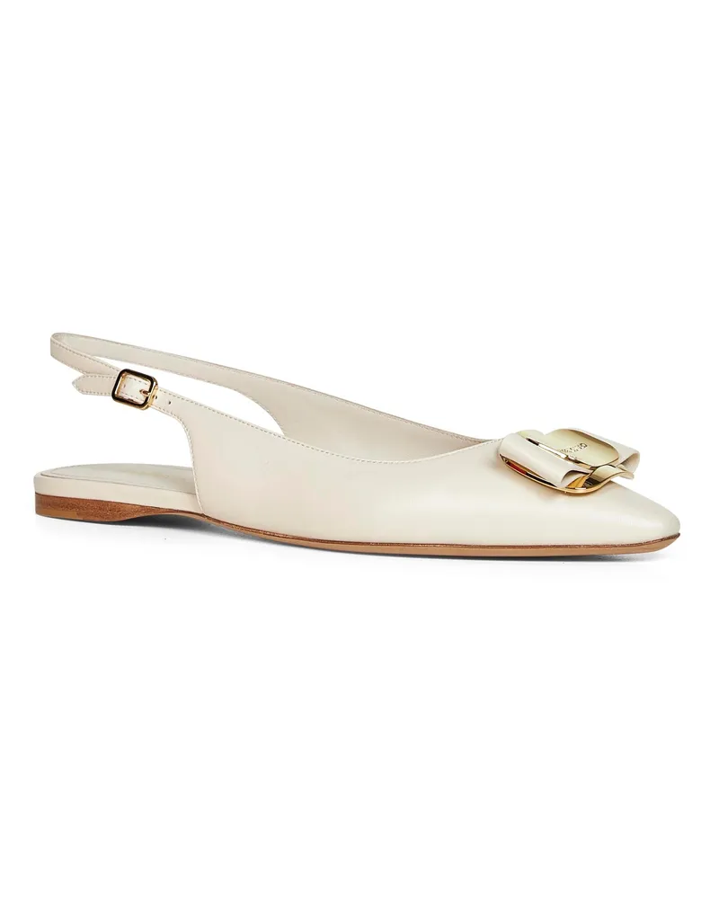 Ferragamo Women's Mascarpone Flat Slingbacks With Vara Plate Ivory Furs & Skins - Lamb Skin Pumps High Heel Shoes Ivory