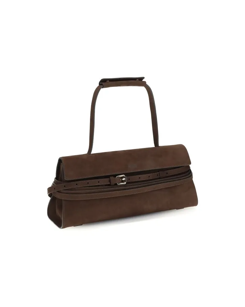 Moschino Women's Brown Calf Leather Bos Taurus Shoulder Bag Brown
