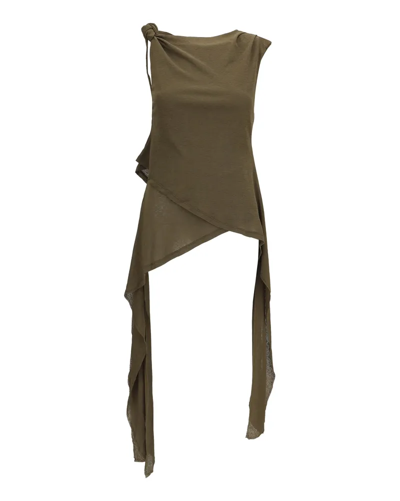 Ganni Women's Top Asymmetrical Knot Military Olive Polyester Tops Green