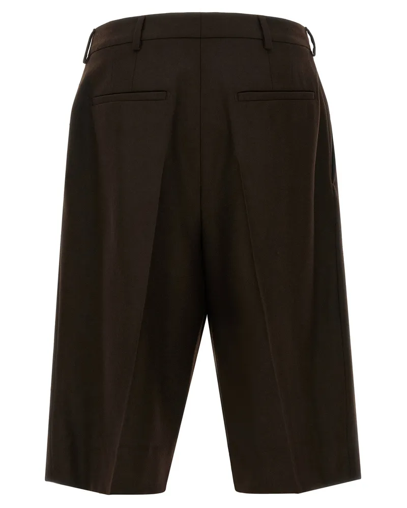 Saint Laurent Combed Wool Flannel Bermuda Shorts — Brown Brown
