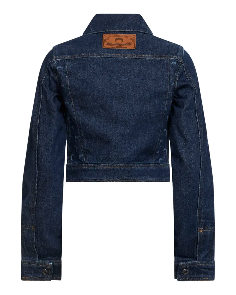 Marine Serre Women's Denim Trucker Jacket, Cropped Organic Midnight Blue Cotton Bomber Jackets Blue