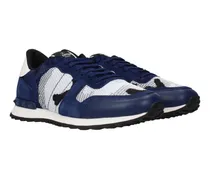 Mixed Material Lace-Up Sneaker — Navy