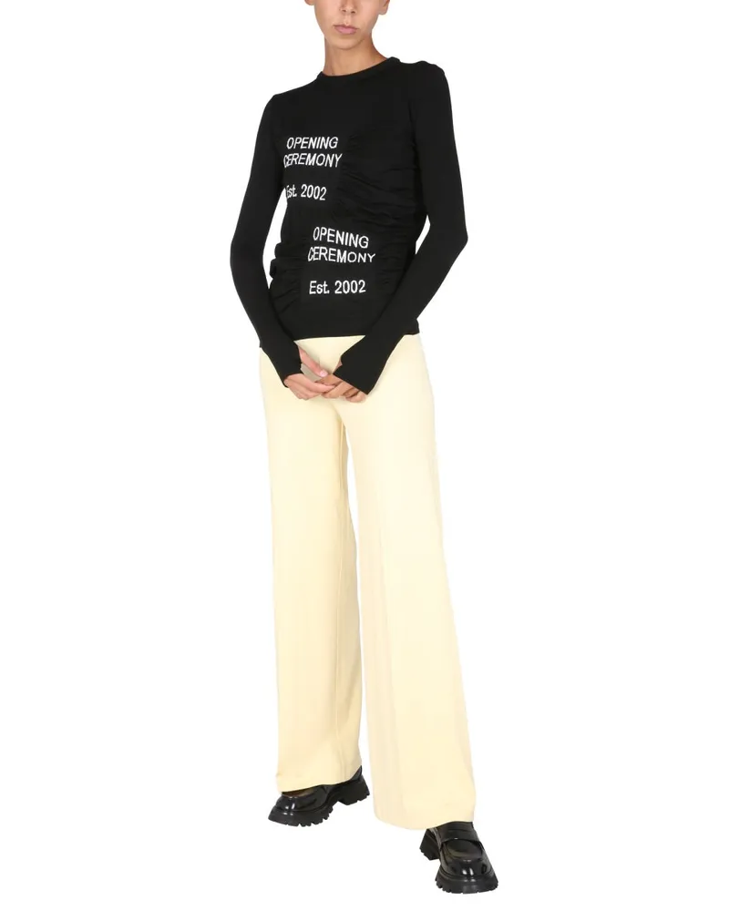 Opening Ceremony Front-Embroidered Crew Neck Sweater — Black Black