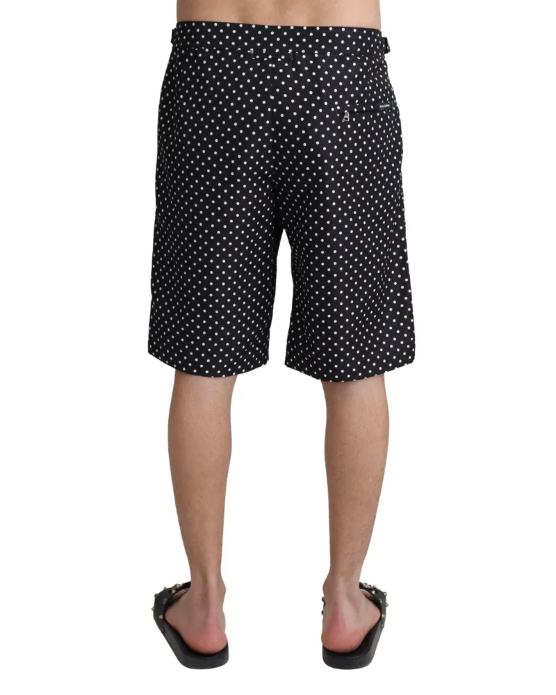 Dolce & Gabbana Men Black Polka Dots Beachwear Shorts Swimwear Polyester Black