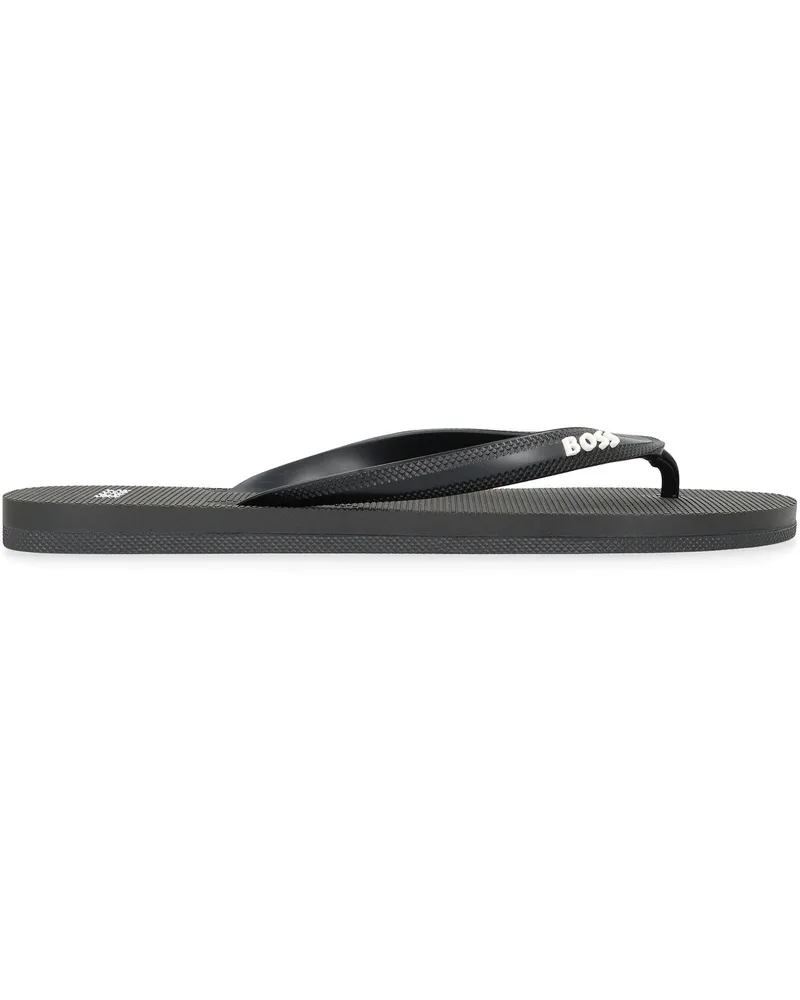 HUGO BOSS Men's Rubber Flip-Flops With Contrasting Logo Black Flip Flops & Slides Black