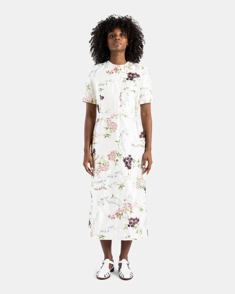 Erdem Women's Pencil Midi Dress White Floral Satin White