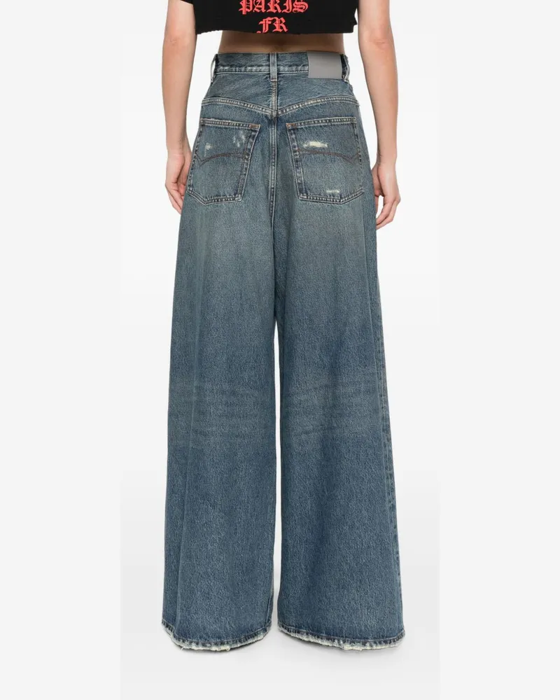 Balenciaga Wide-Leg Flared Denim Jeans — Blue Blue