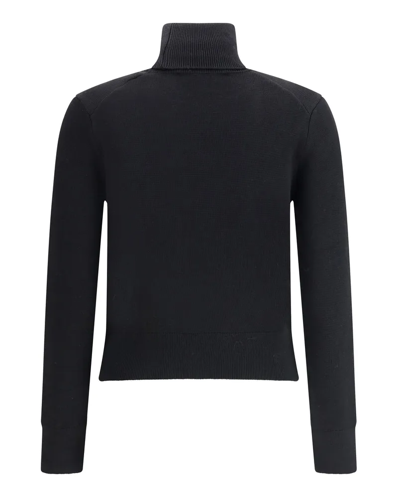 AMI Paris Women's De Coeur Turtleneck Sweater Black-Red Merino Wool Black/red Black
