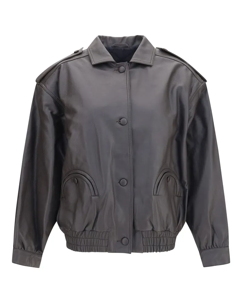 Blazé Milano Women's Leather Bomber Jacket Charlie Ares Ebony Lambskin (ovis Aries Gray