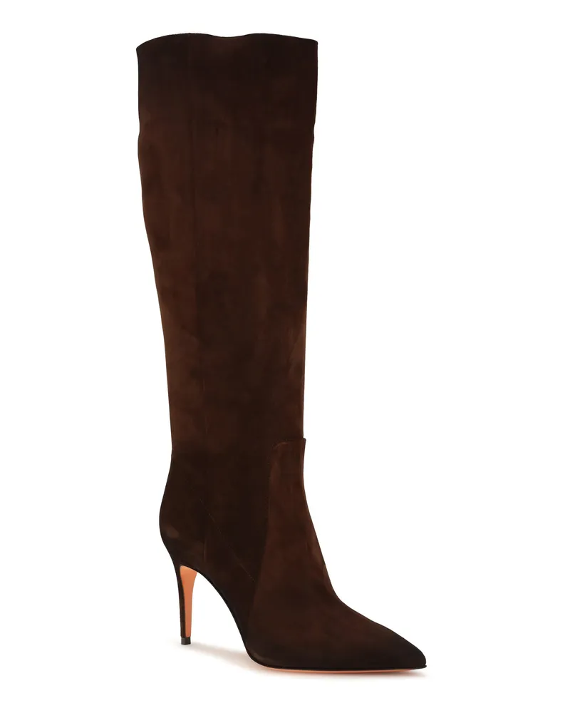 Santoni Women's Pointed High Boots Brown Calf Leather Bos Taurus Brown