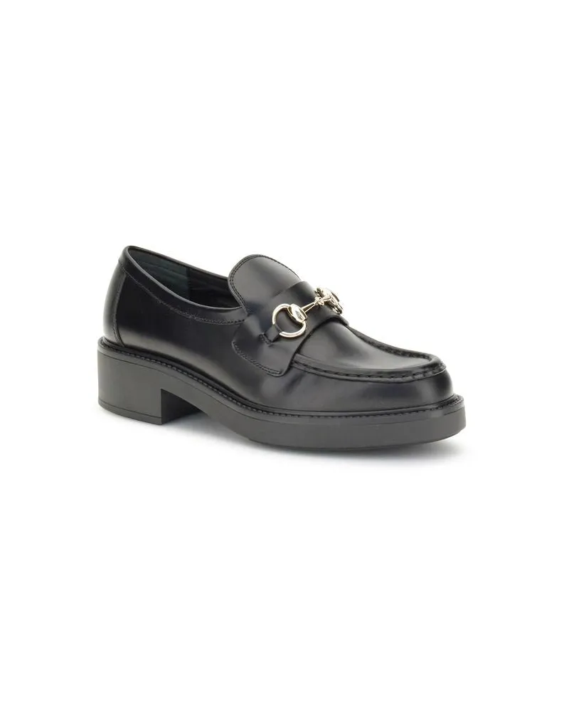 Gucci Women's Black Calf Leather Bos Taurus Slip-On Loafers Black