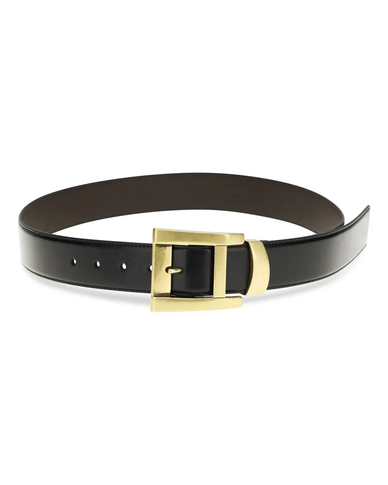 Versace Men's Leather Belt Black-Gold Calf Bos Taurus E Braces Black