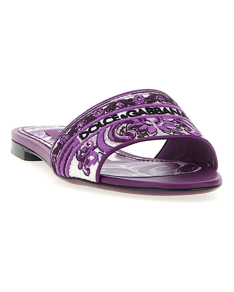 Dolce & Gabbana Maiolica Embroidery Slides — Purple Purple