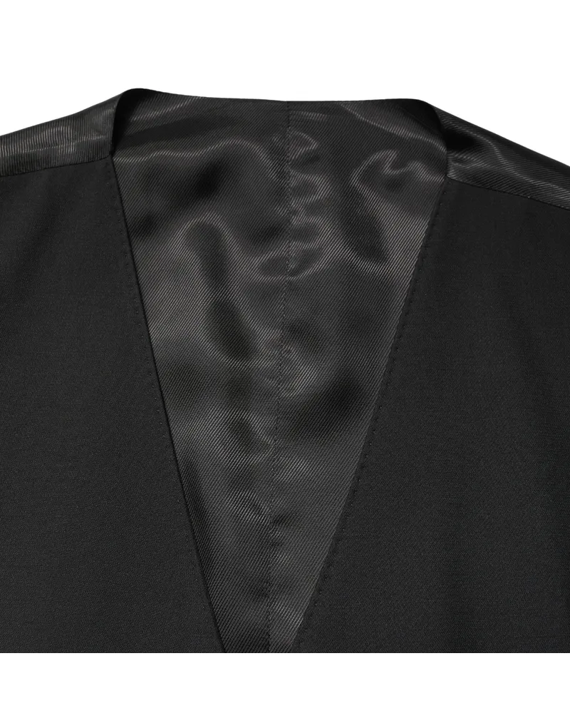 Dolce & Gabbana Black Wool Single Breasted Men Waistcoat Vest Virgin Silk Nylon Flax Clothing Black