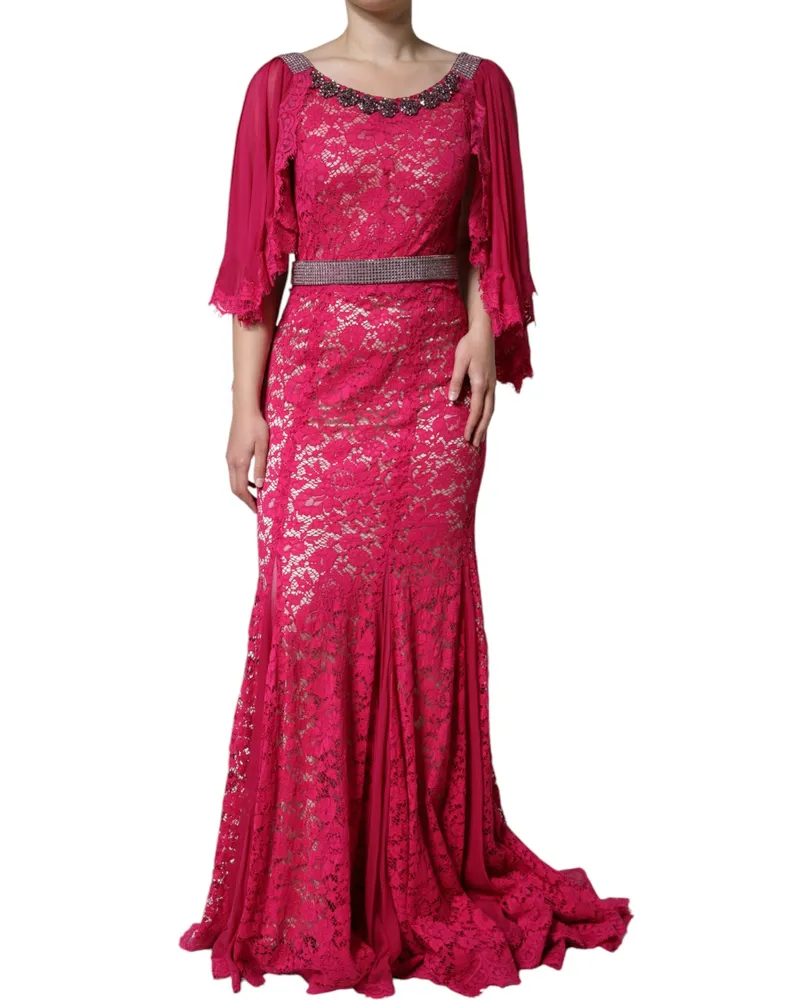 Dolce & Gabbana Women's Lace Crystal-Embellished Sheath Dress Pink Silk Cotton Viscose Pink