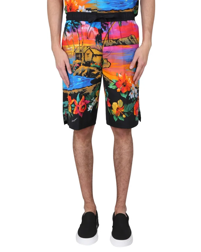 Dolce & Gabbana Sunset Print Cotton Bermuda Shorts — Multicolor Multicolor