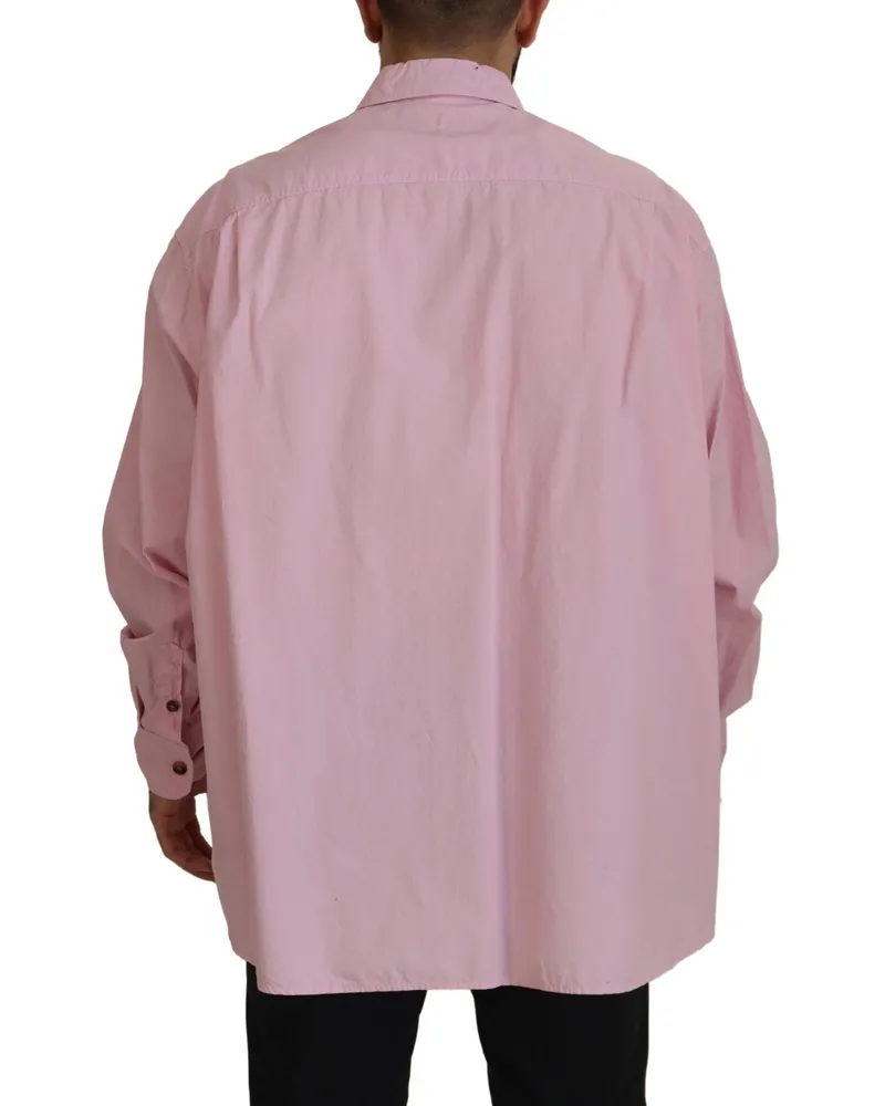 Dolce & Gabbana Men's Pink Casual Button Down Long Sleeves Shirt Cotton Pink