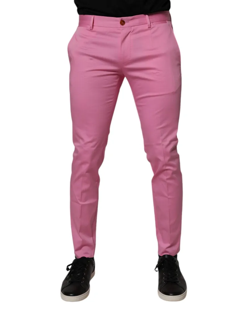 Dolce & Gabbana Pink Cotton Slim Fit Men Dress Formal Pants Elastane Pink