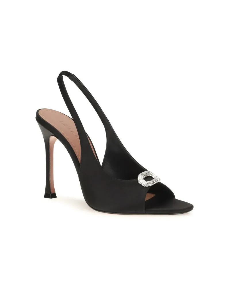 Amina Muaddi Mini Camelia Heel Sandal — Black Black