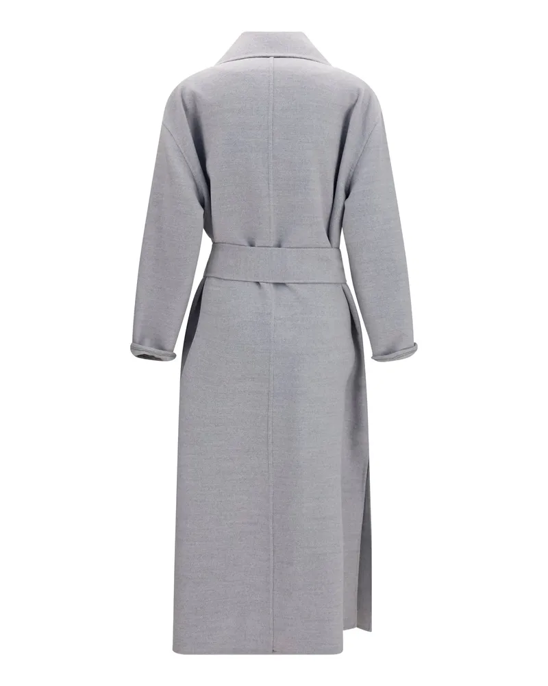 Fabiana Filippi Women's Belted Double Wool Coat Granito Merino Ovis Aries Gray