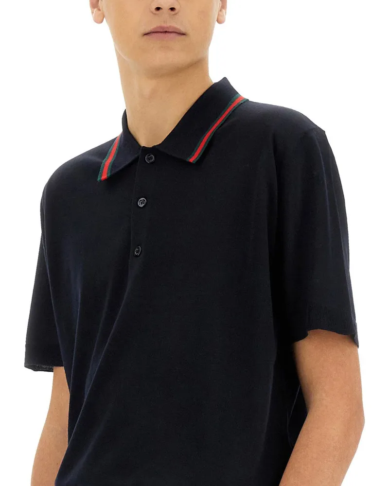 Gucci Wool Web-Pattern Polo Shirt — Black Black