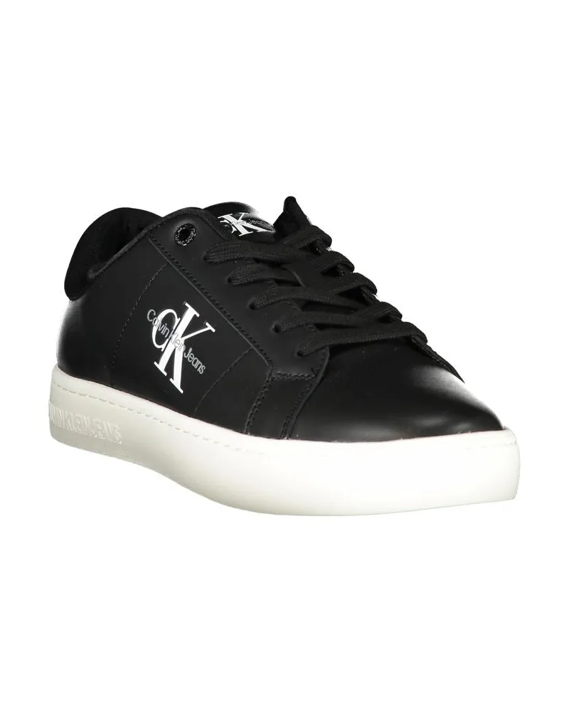 Calvin Klein Logo-Embroidered Leather Sneaker — Black Black