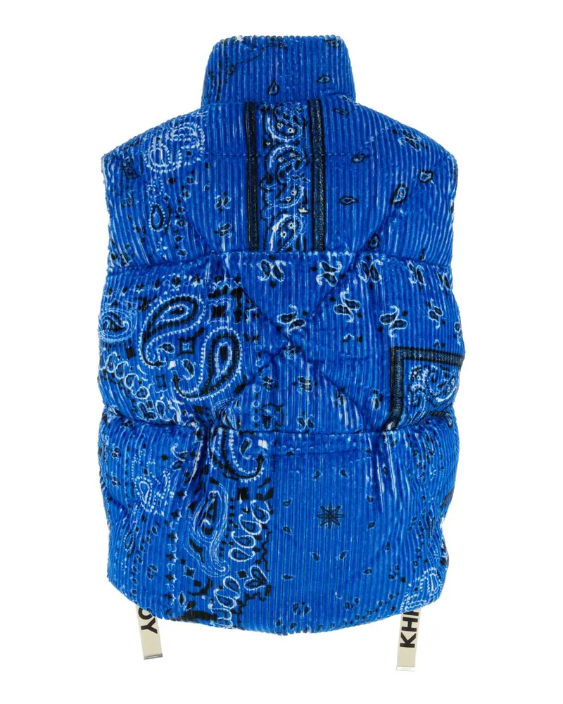 KHRISJOY Men's Printed Corduroy Oversize Sleeveless Down Jacket Sky Piumini Blue