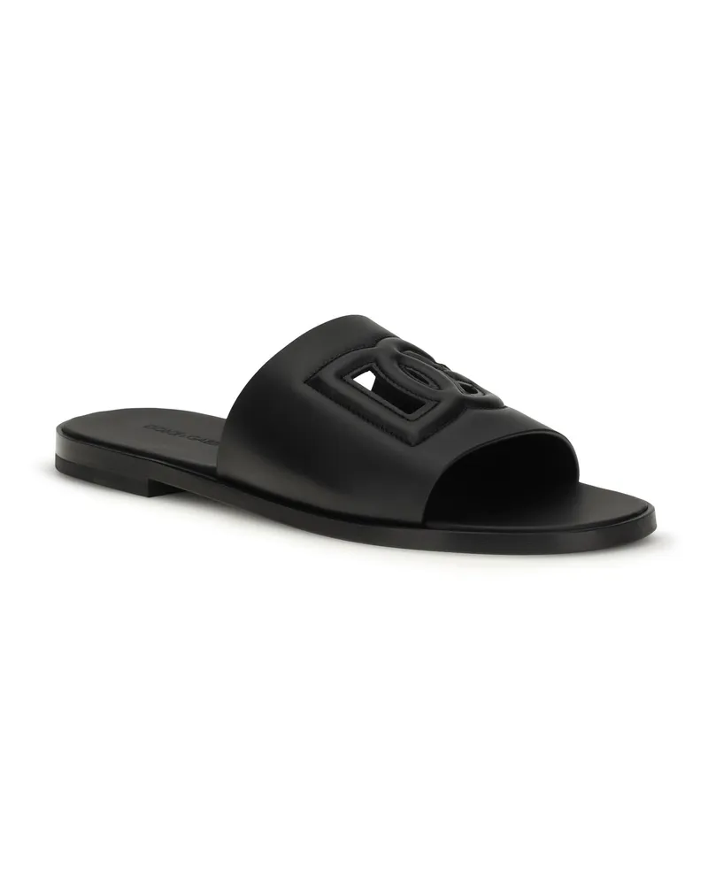 Dolce & Gabbana Men's Embossed Logo Sandals Nero Calf Leather Bos Taurus Nero