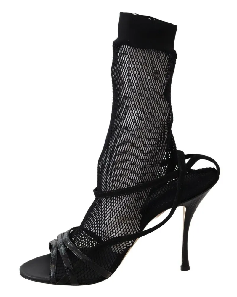 Dolce & Gabbana Women's Black Suede Short Boots Sandals Shoes Leather Nylon Rayon Elastane Black