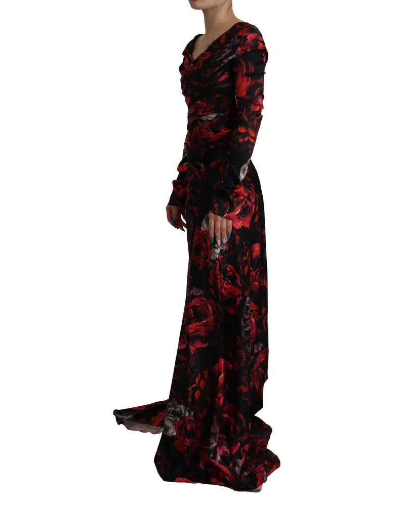 Dolce & Gabbana Women's Floral Silk Dress Black Elastane Black