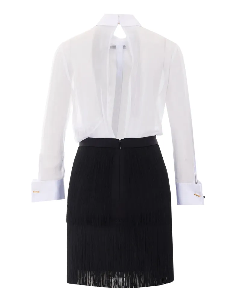 Elisabetta Franchi Organza Ruffle and Fringe Dress — White White