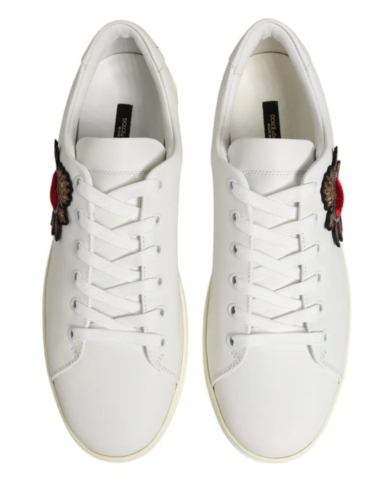 Dolce & Gabbana Women's White Leather Sacred Heart Patch Sneakers Shoes Calf White