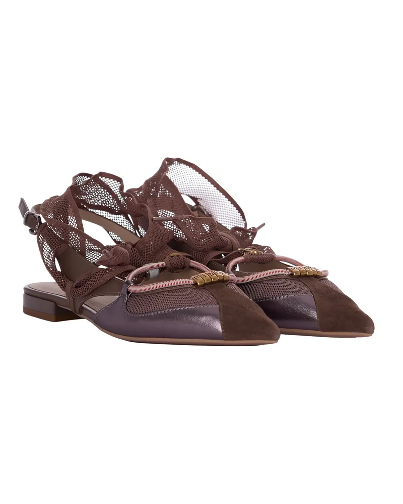 Pinko Women's Ballerina Gianira Brown Leather Shoe Brown