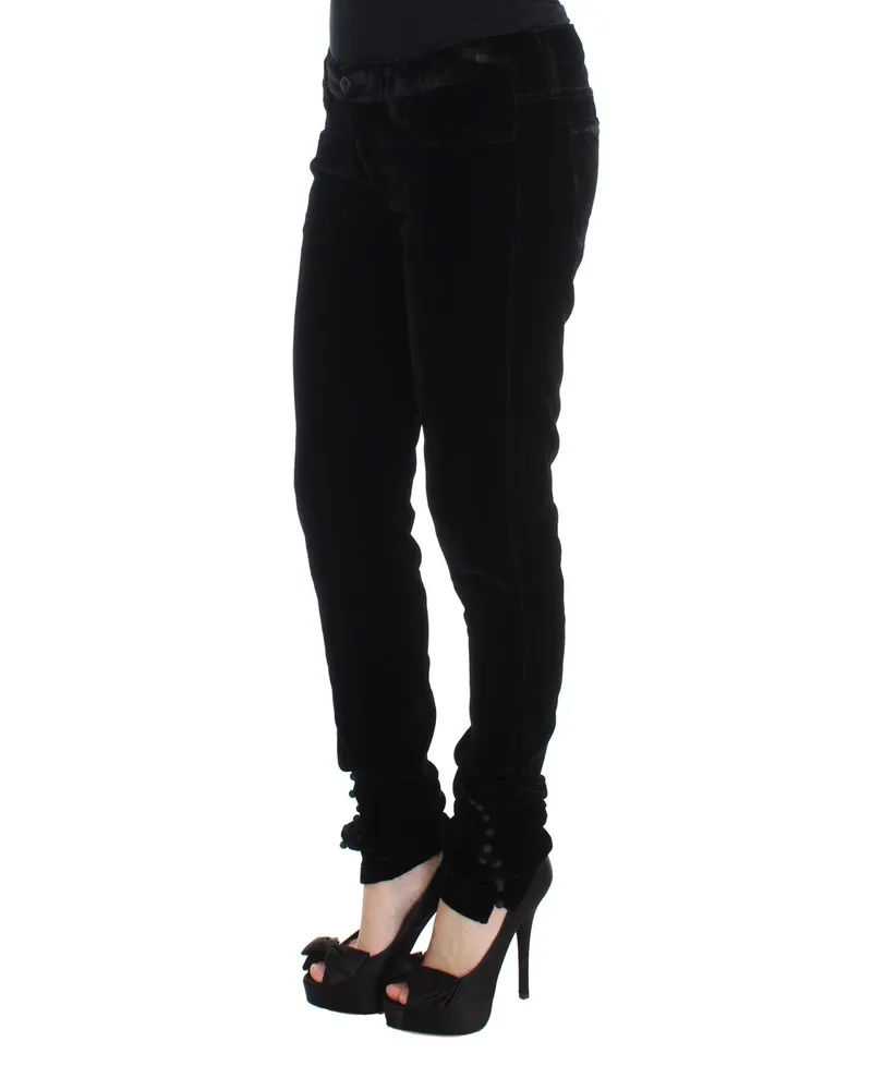 Ermanno Scervino Women's Black Viscose Blend Velvet Slim Fit Pants Black