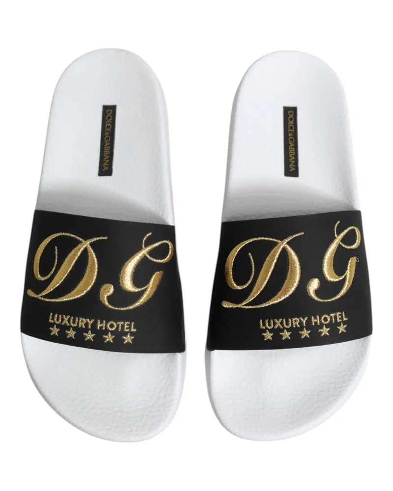 Dolce & Gabbana Men's White Black Leather Sandals Beachwear Shoes Black-White Calfskin Black/white Black