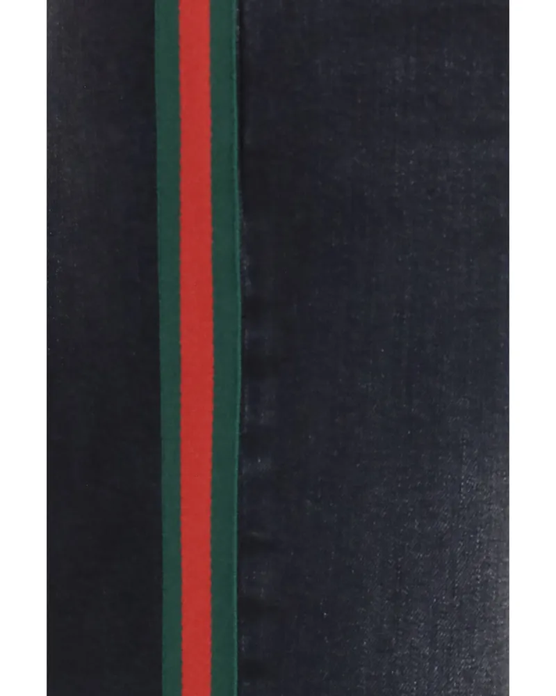 Gucci Women's Stretch Cotton Jeans With Web Stripe Black Black