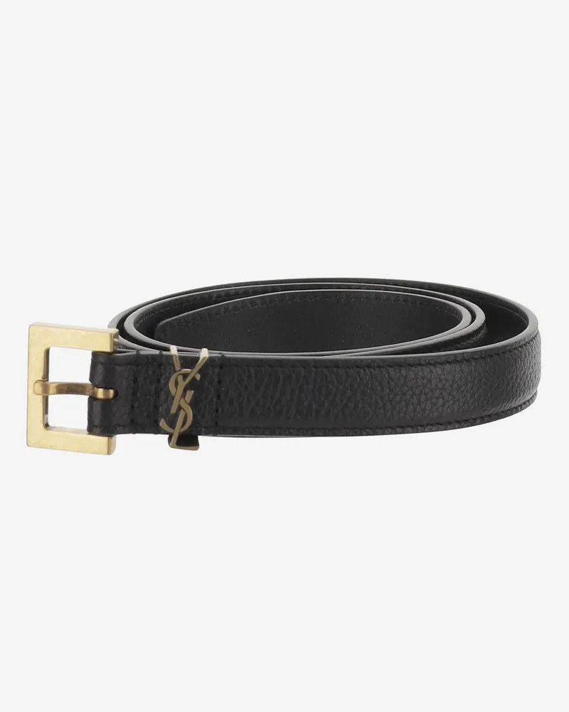 Saint Laurent Men's Leather Belt Cassandre Black Black