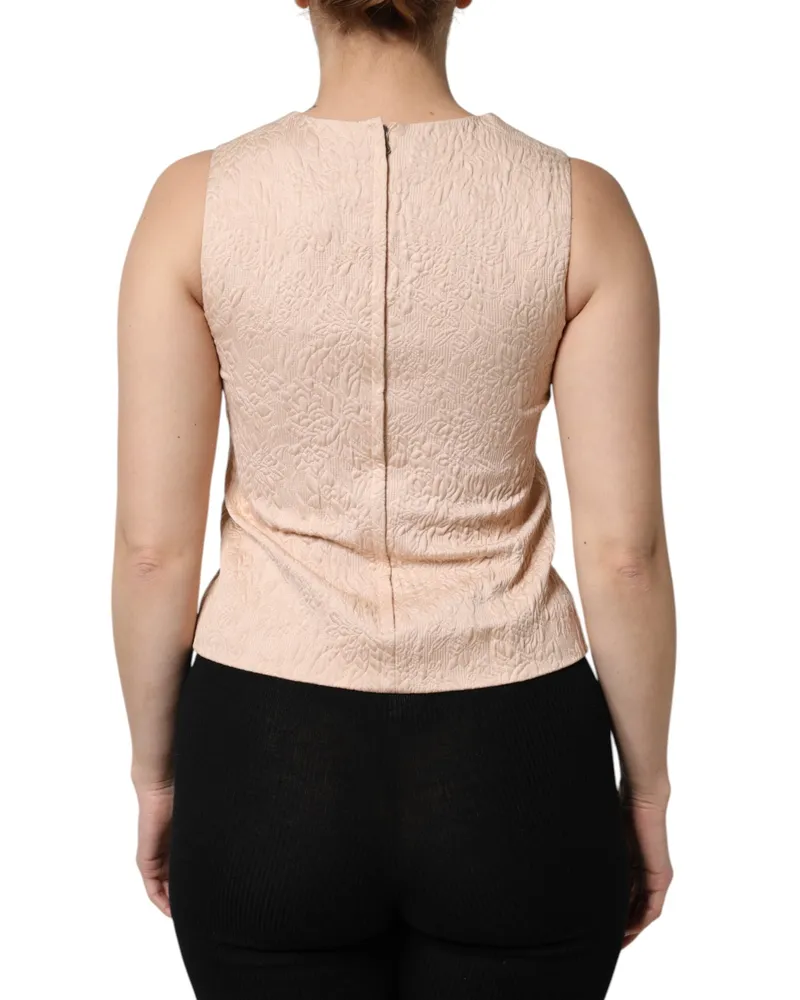 Dolce & Gabbana Floral-Embroidered Cotton-Nylon Tank Top — Beige Beige