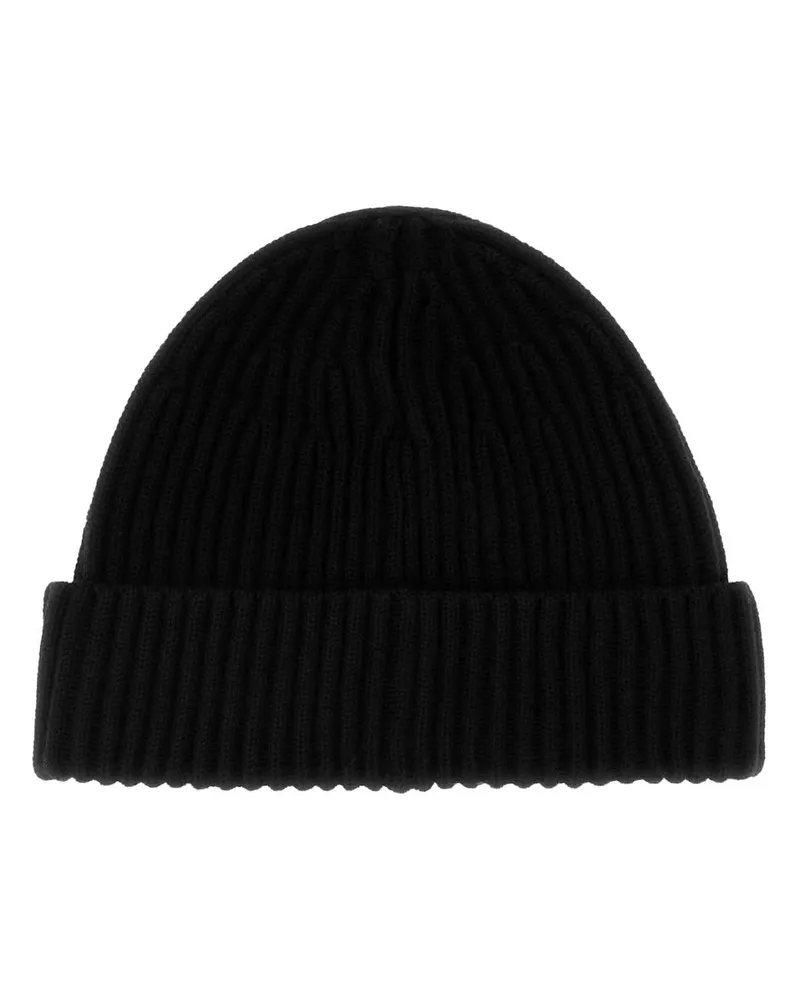 Stone Island Men's Black Wool Beanie Hat Exterior: Virgin Cuffie Black