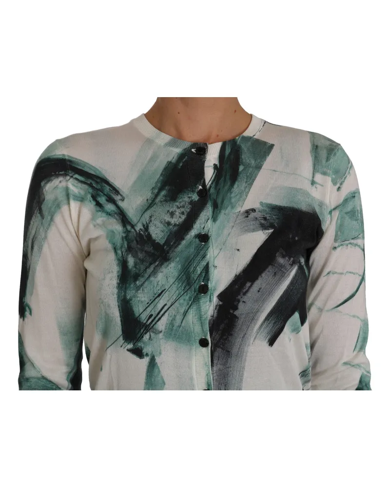 Dolce & Gabbana Women's White Silk Cardigan Lightweight Paint Stroke Sweater Clothing White