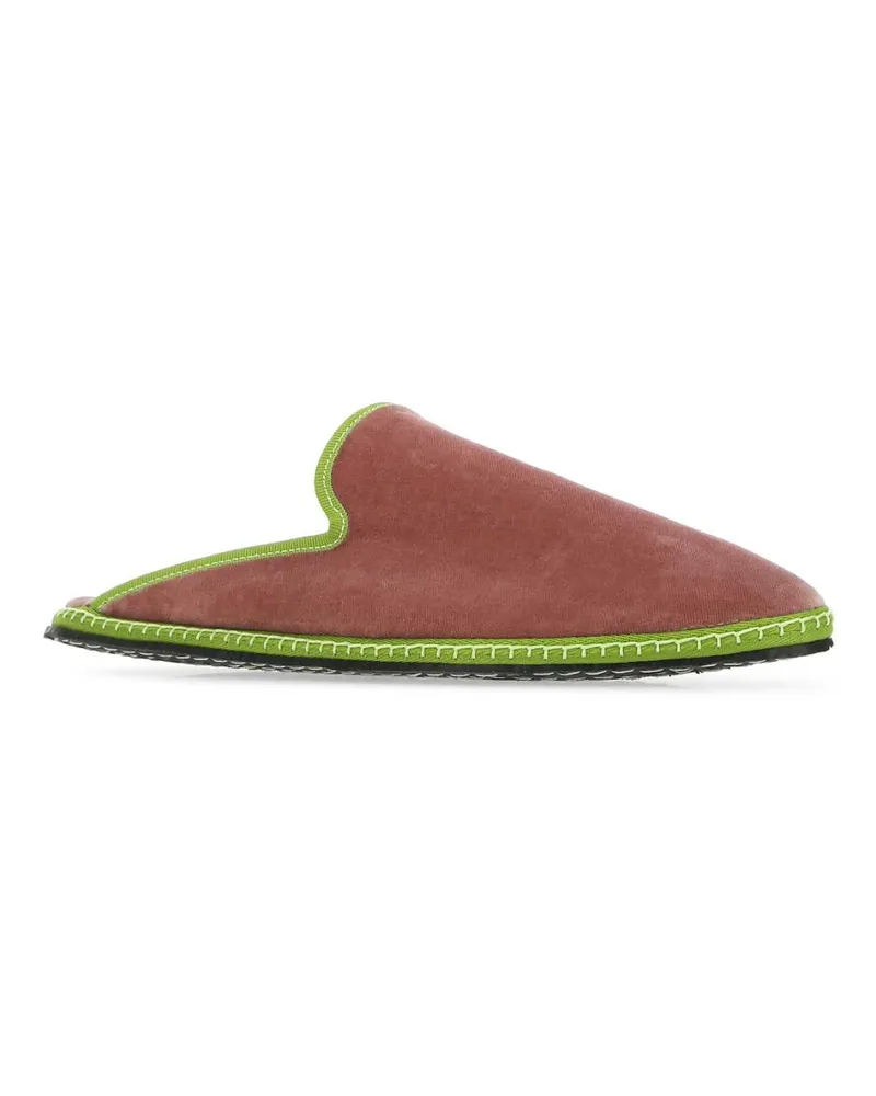 VIBI VENEZIA Women's Antiqued Pink Velvet Mules Slippers Flat Shoes Pink
